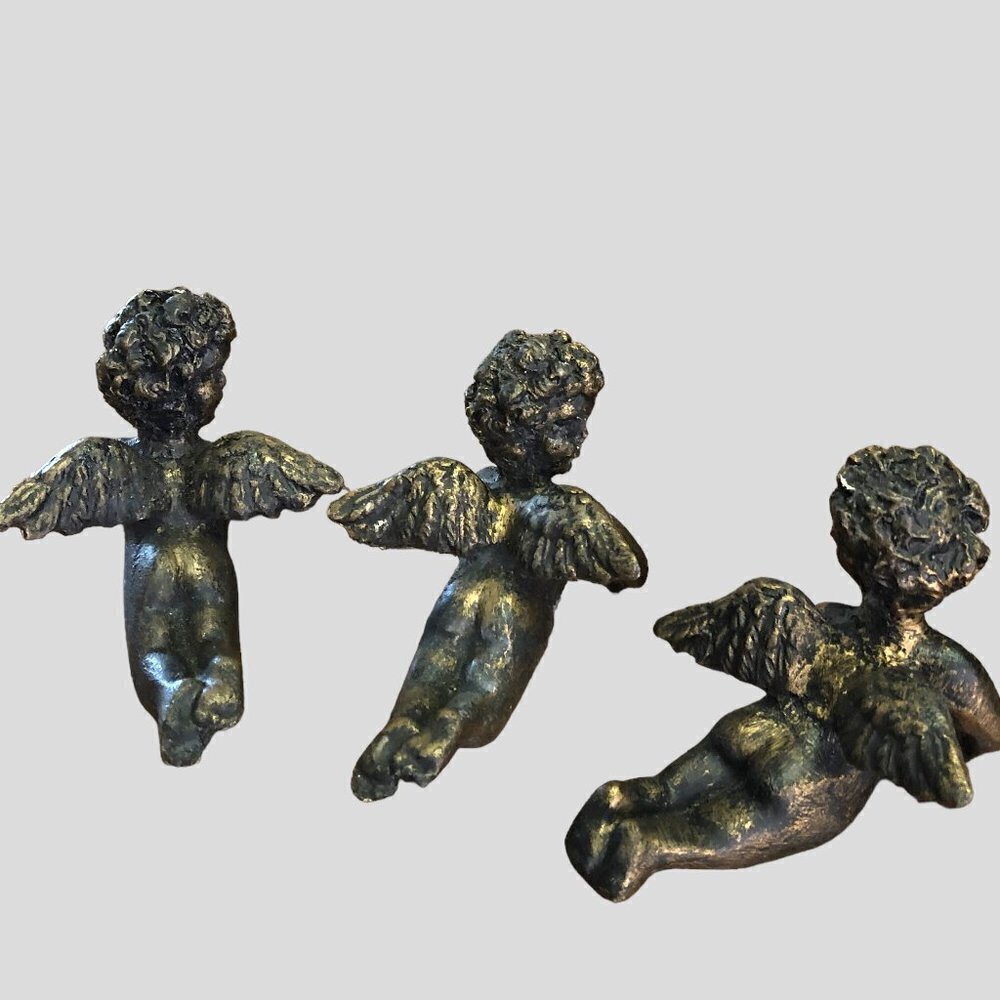 Cherub Taper Candle Huggers Odd Looking Angels Black and Goldish Lot of 3 - Picture 3 of 4